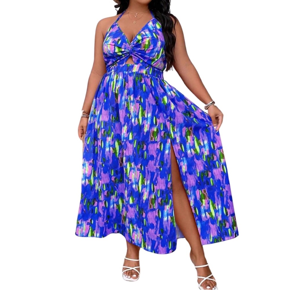 SHEIN Blue and Purple Abstract Maxi Dress